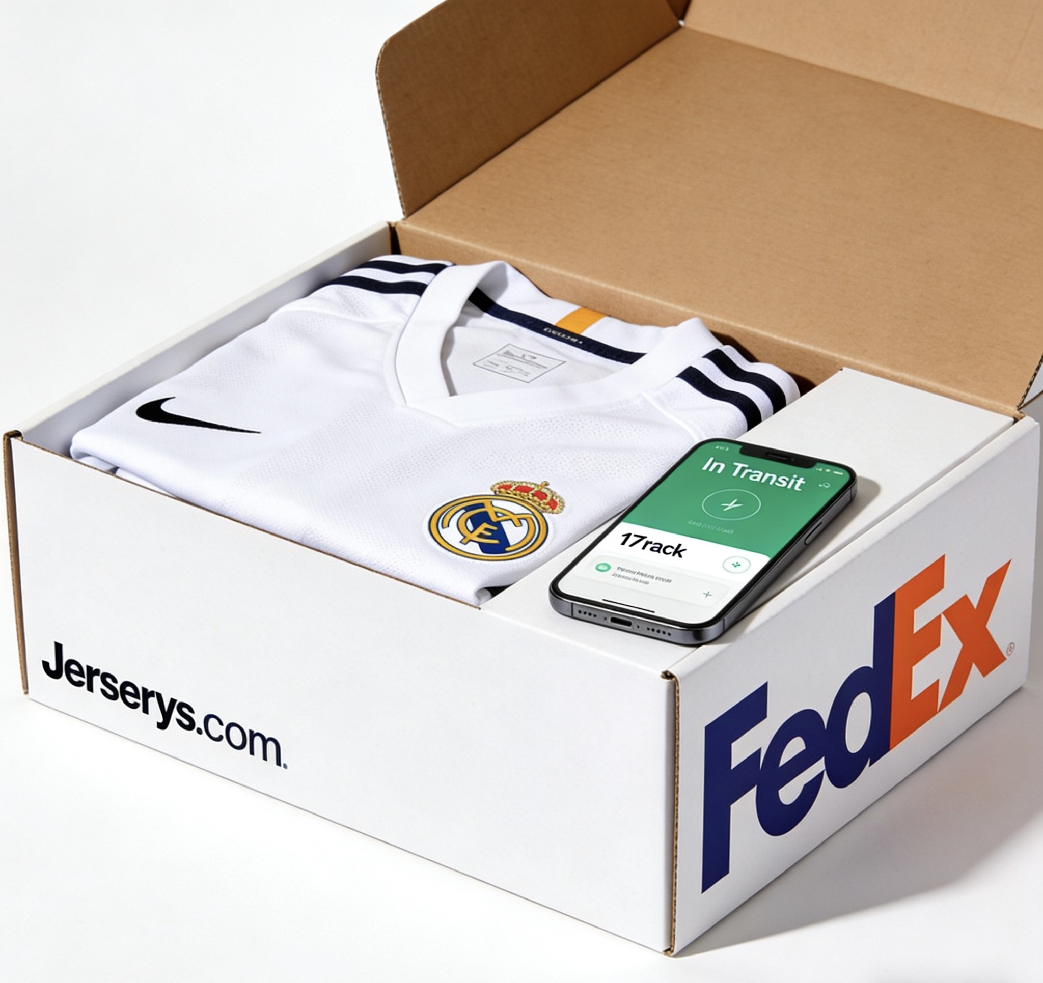 Secure shipping and real-time tracking for Real Madrid kit orders.